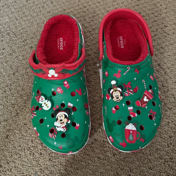 CROCS Mickey Holiday Lined Classic Clogs Women's 12 Men's 10 Christmas Xmas NWT - Picture 2 of 7